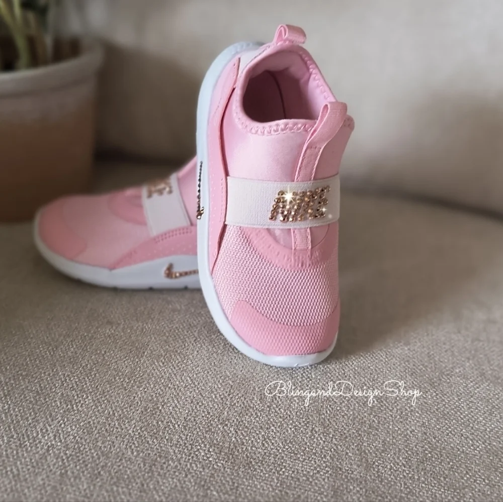 Bling Nike Flex Runner 4 Baby Toddler Girl Shoes Pink Customized Nikes With Gold